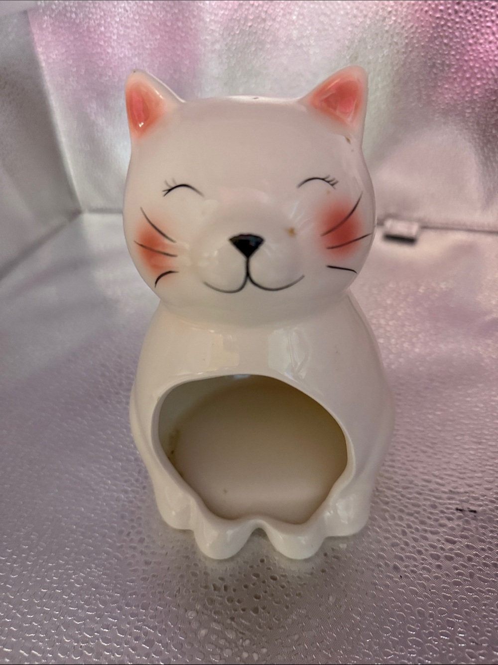 Ceramic White hand painted Cat Tea Light Holder or sponge holder